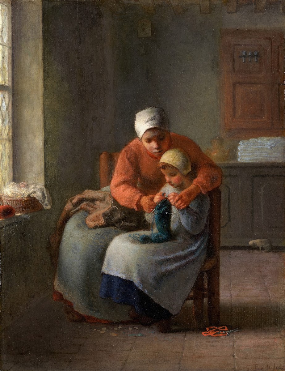 The Knitting Lesson c 1860
