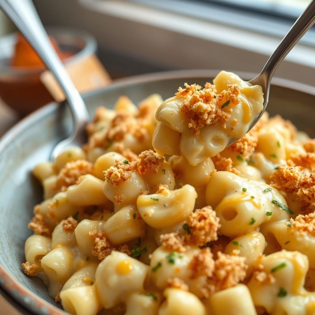 Creamy Boursin Mac and Cheese with Crispy Breadcrumbs—Easy One-Pot Comfort finished