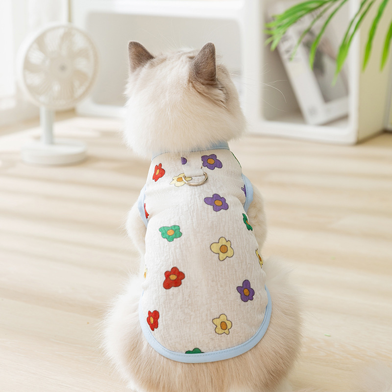 Mesh tank top for cats with leash