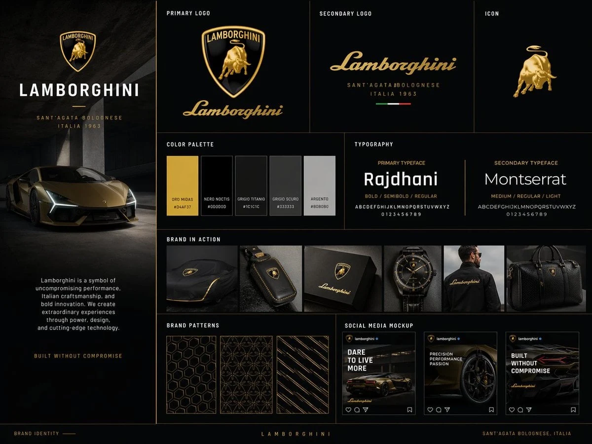Crea un panel de kit de marca premium para [BRAND NAME], presentado como una diapositiva de un estudio de marca profesional.