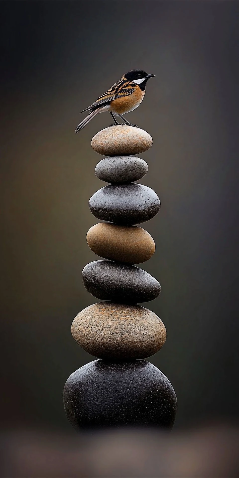 Balanced Stone Cairn Tower with Perched Bird Art - Free 4K mobile Wallpaper