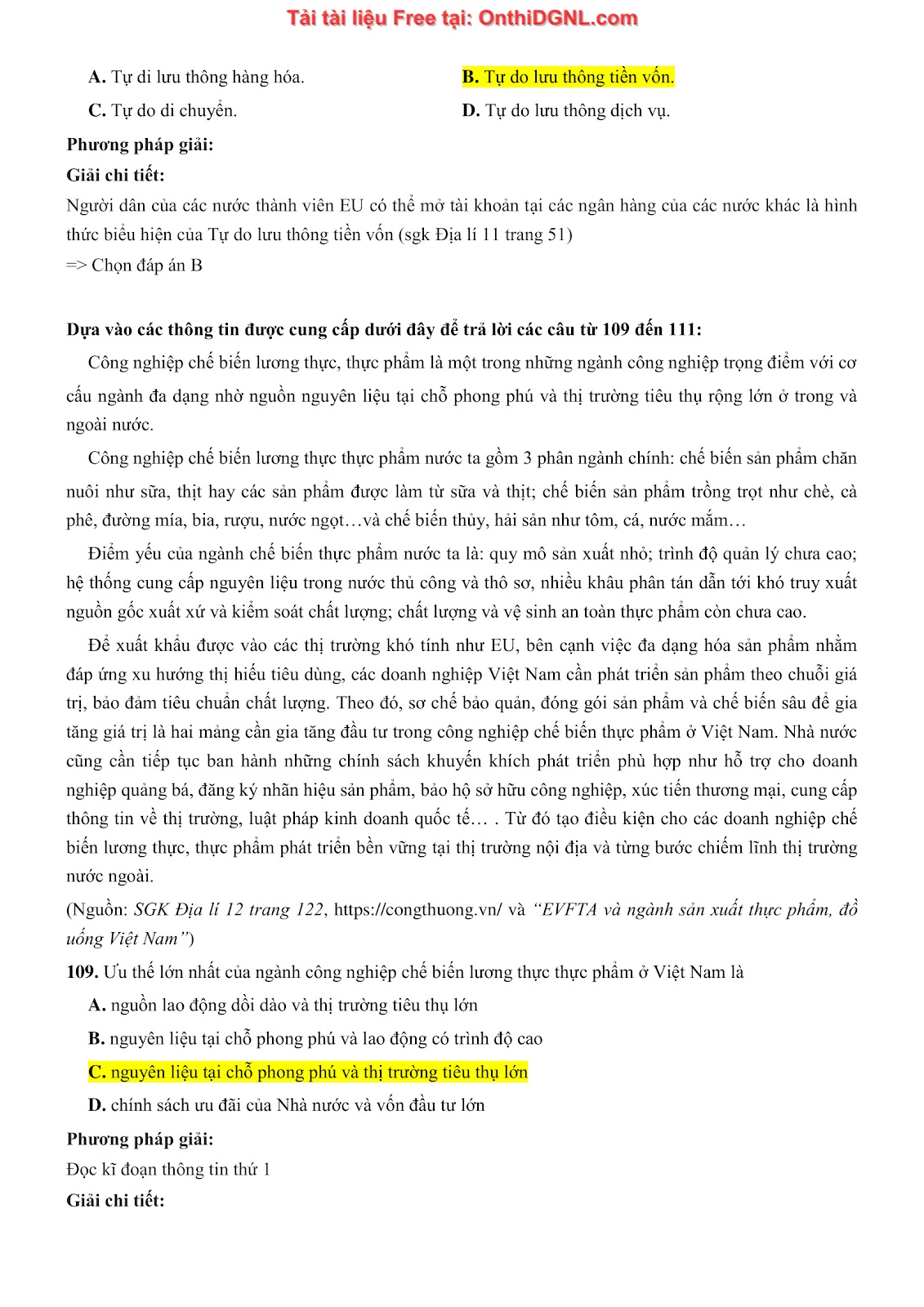 250 bài tập môn Địa Lý - Ôn thi ĐGNL ĐHQG TP HCM Phần 13