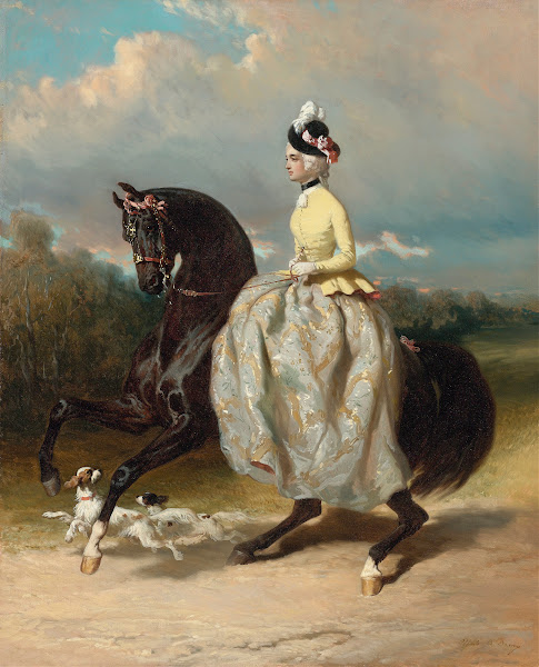 Femme En Costume Marie Antoinette Sur Un Cheval Caracolant