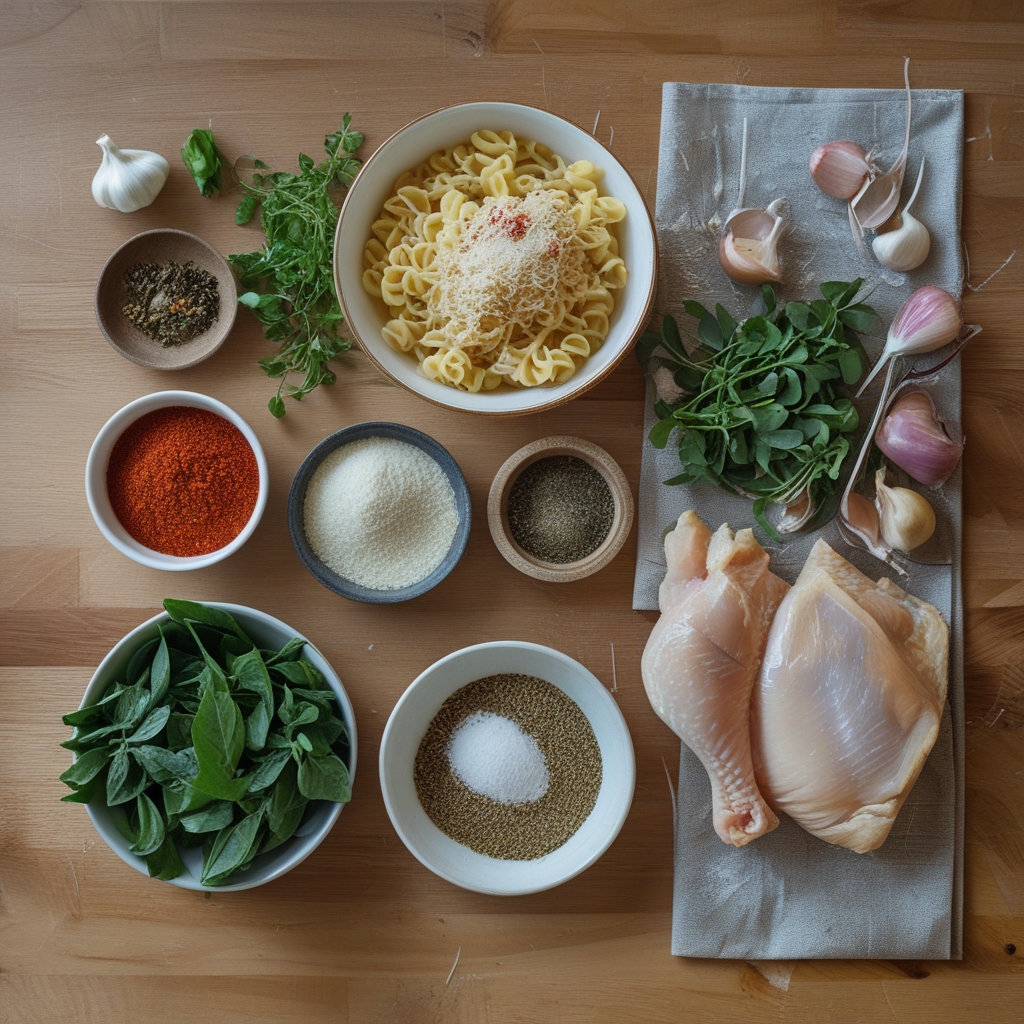 Ingredients for Easy Garlic Parmesan Chicken Pasta Recipe for a Healthy Dinner You'll Love
