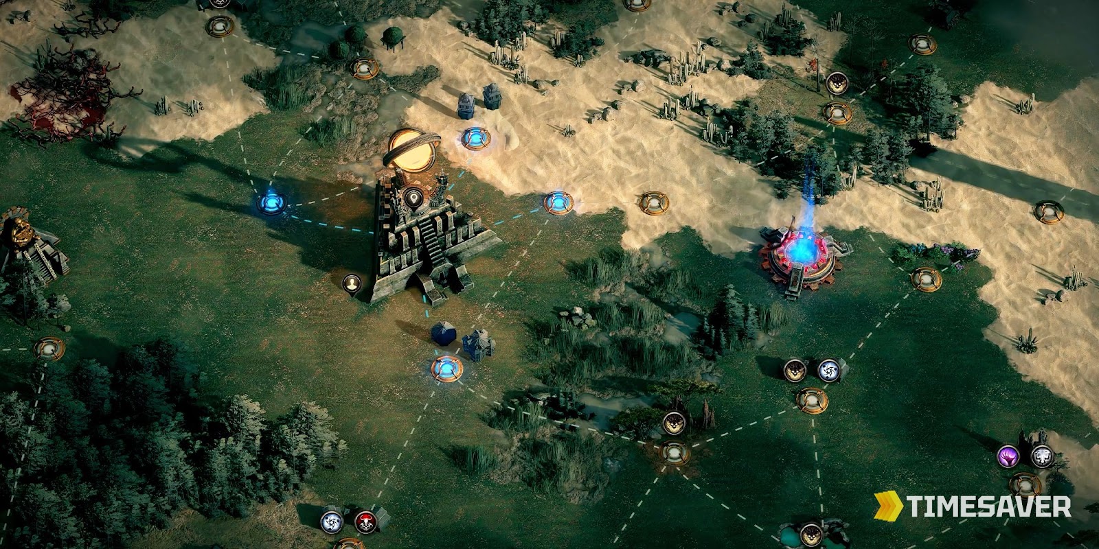 PoE2 endgame Atlas map with towers and map nodes, the surface where Tablet and Tower juicing happens