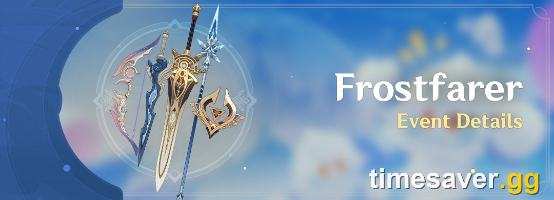 Frostfarer Battle Pass event details banner showing the five new Version 7.0 four-star Battle Pass weapons