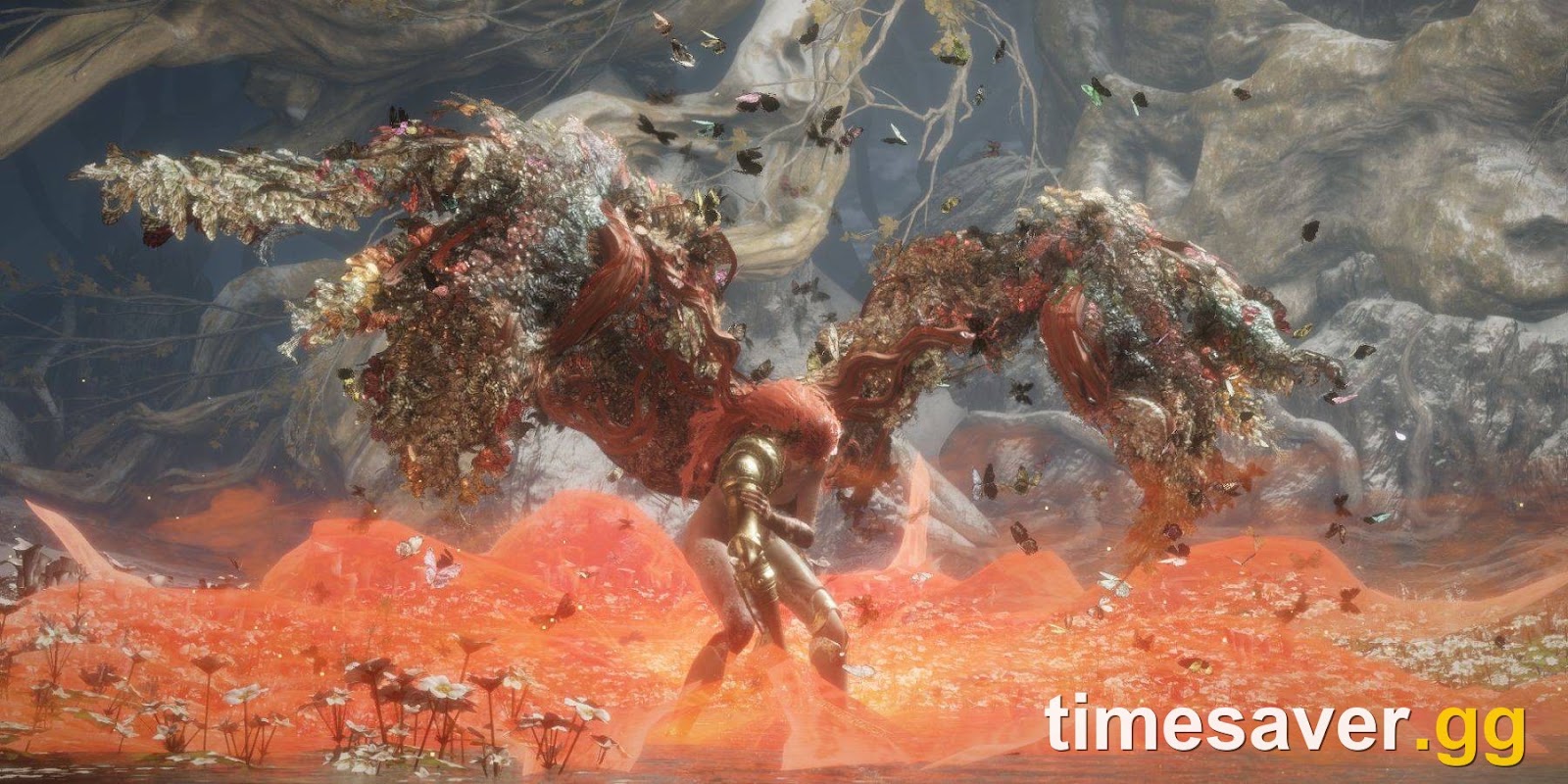 Phase 2 Malenia, Goddess of Rot, transforming during the boss-fight transition in Elden Ring
