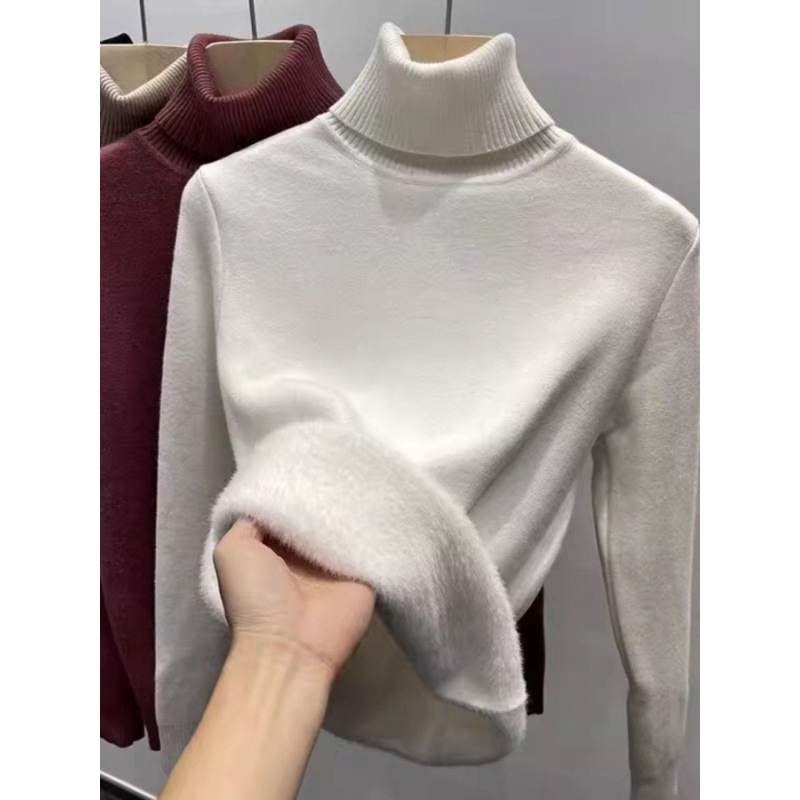 Damen-Strickpullover mit Innenfleece, hochgeschlossen