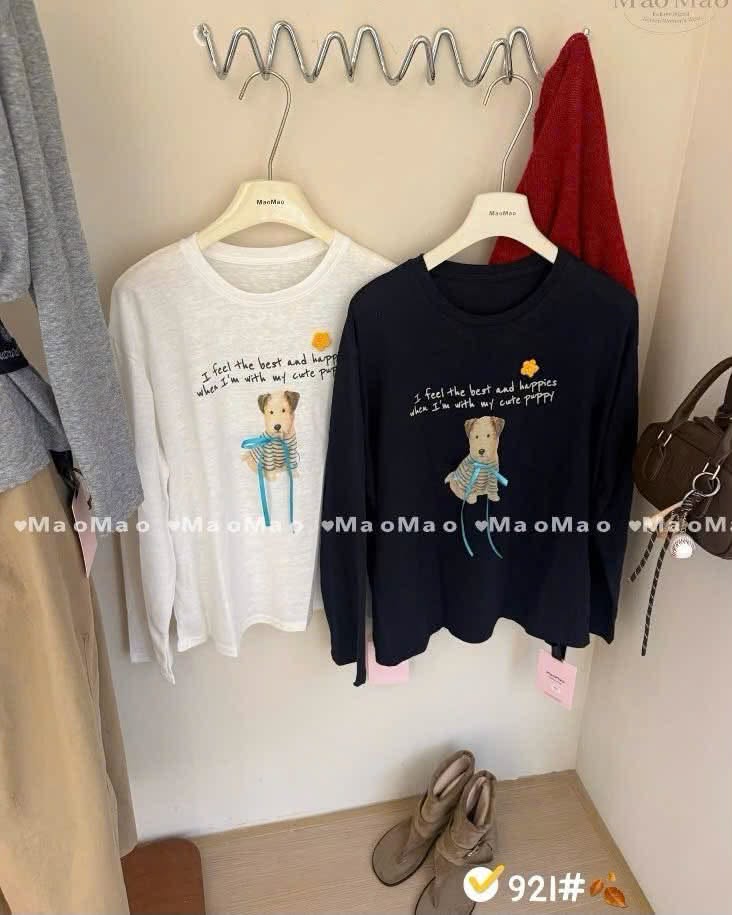 Áo thun dài tayin hình chú chó đính nơXONXEN SHOP 921 – Image 4