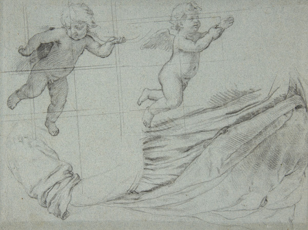 Studies of Two Flying Putti and of Drapery 160985