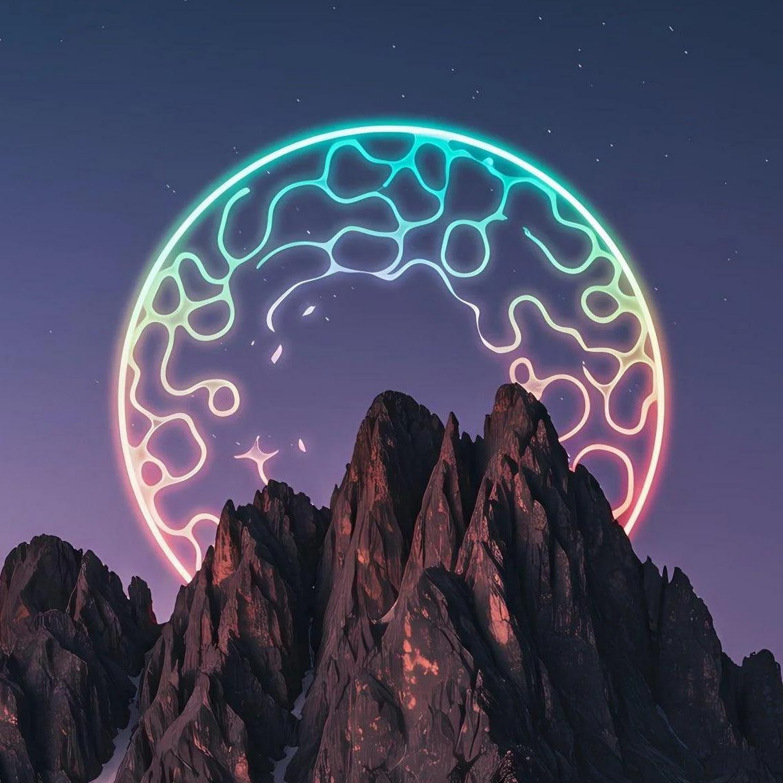 Download Glowing Circle Over Jagged Mountains Full HD iPhone