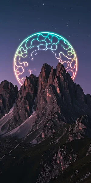 Glowing Circle Over Jagged Mountains Full HD iPhone Wallpaper Background