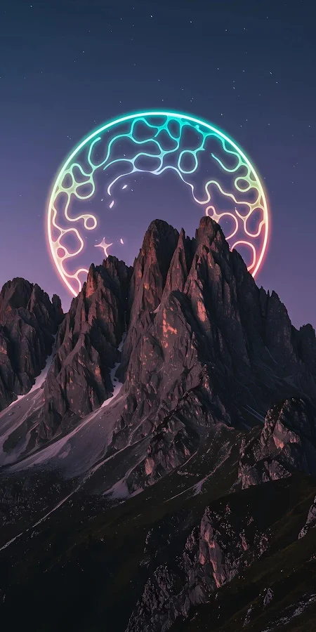 Glowing Circle Over Jagged Mountains Full HD iPhone Phone Wallpaper