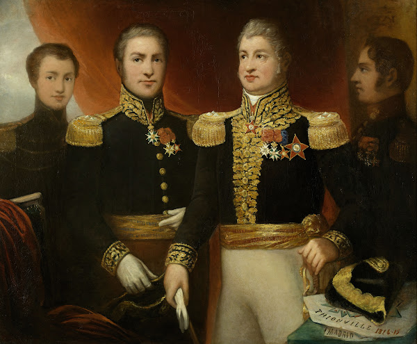 Le général Léopold Hugo avec deux de ses frères et son fils Abel en uniforme de