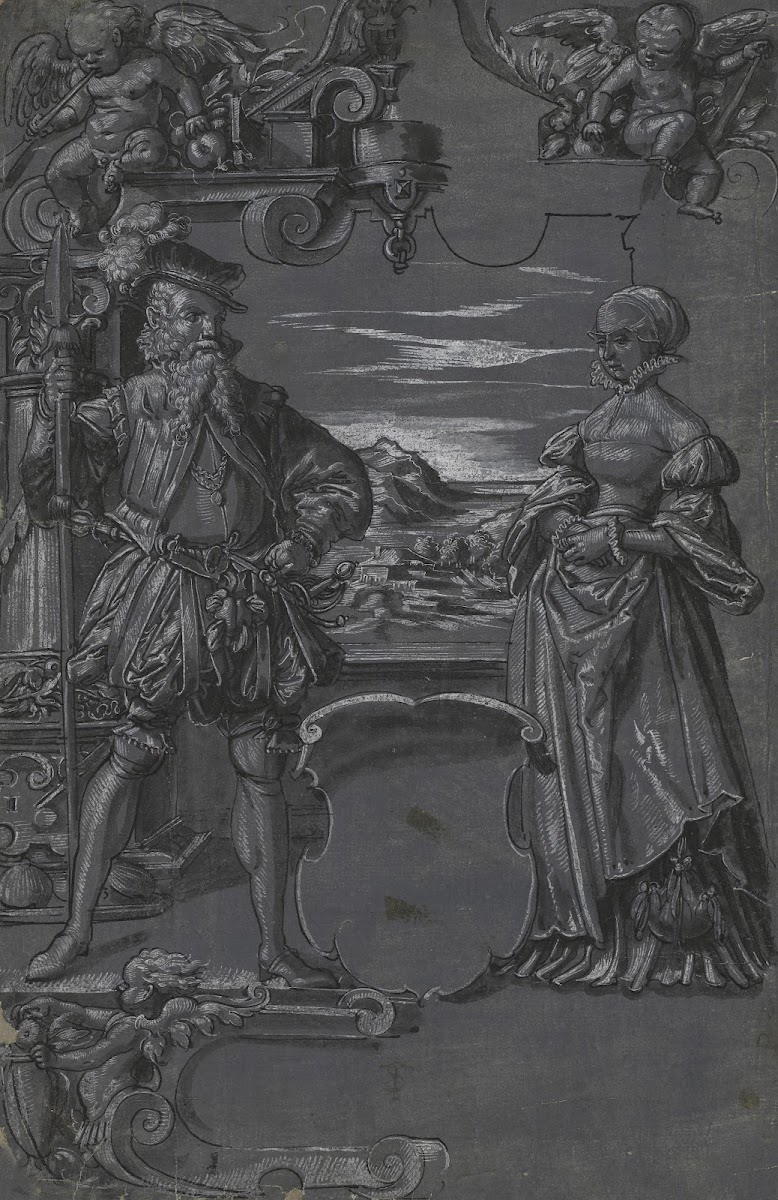 Design for Glass Painting Man and Woman in Architectural Setting second half 150