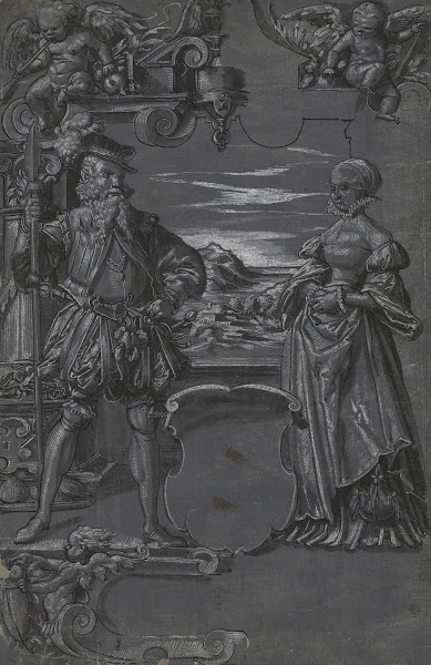 Design for Glass Painting Man and Woman in Architectural Setting second half 150