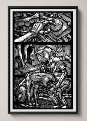 Woodcut Print on Paper with Frame