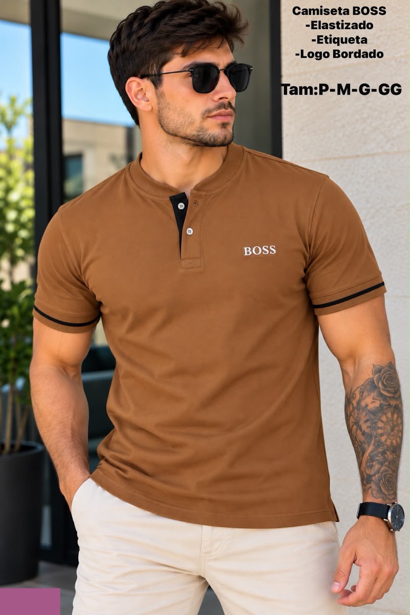 Camiseta cuello henley con logo bordado · foto 2