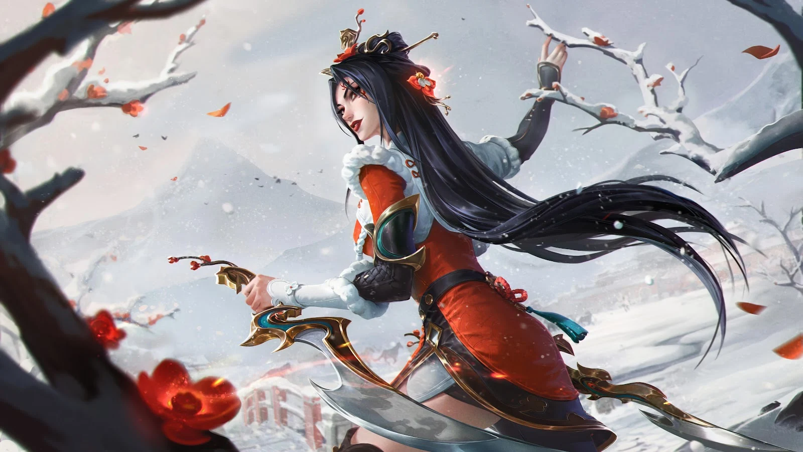 Snowy Mountain Warrior Princess - Digital Fantasy Art 8K Wallpaper (7680x4320)