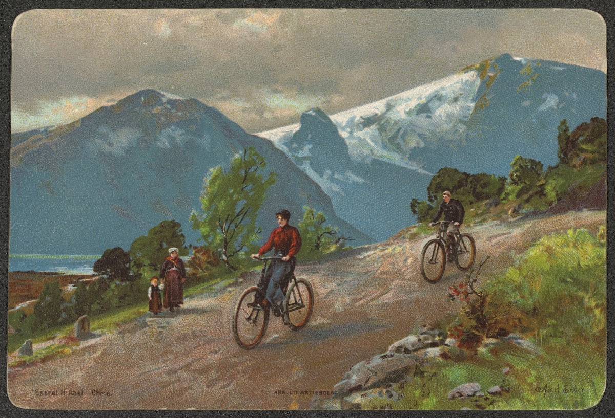 Man and woman riding bicycles
