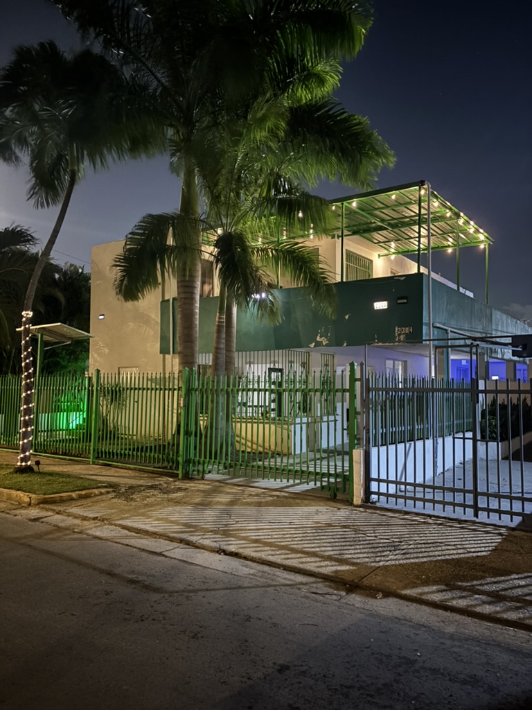 Our Ocean Park apartment building lit up at night