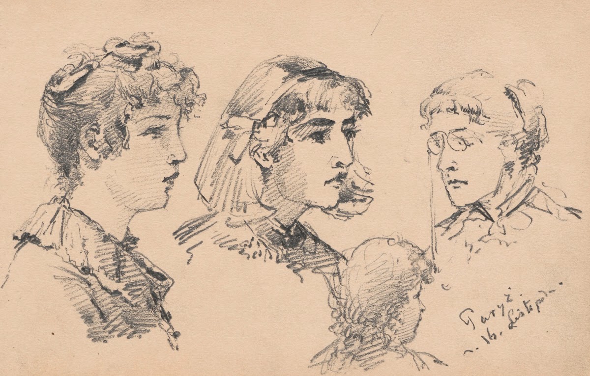 Studia portretowe czterech kobiet szkic głowy kobiecej od tyłu 1882