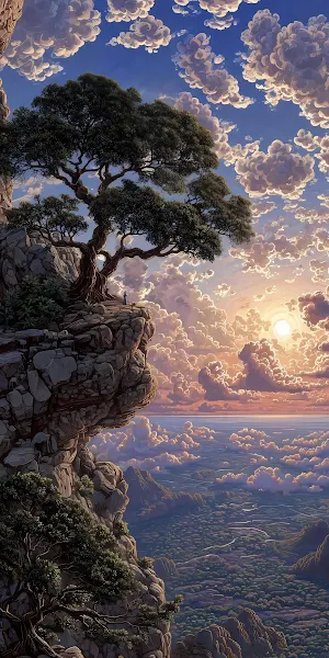 Lone Tree On Rocky Cliff 2K iPhone Wallpaper Background
