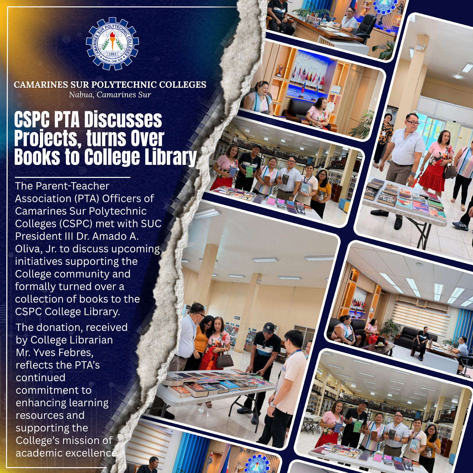 𝗖𝗦𝗣𝗖 𝗣𝗧𝗔 𝗗𝗶𝘀𝗰𝘂𝘀𝘀𝗲𝘀 𝗣𝗿𝗼𝗷𝗲𝗰𝘁𝘀, 𝗧𝘂𝗿𝗻𝘀 𝗢𝘃𝗲𝗿 𝗕𝗼𝗼𝗸𝘀 𝘁𝗼 𝗖𝗼𝗹𝗹𝗲𝗴𝗲 𝗟𝗶𝗯𝗿𝗮𝗿𝘆