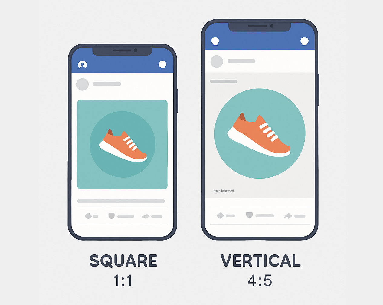 Comparison of square and vertical Facebook ads showing different aspect ratios on mobile.