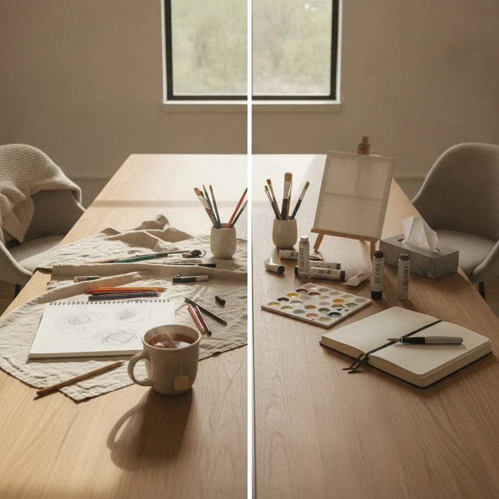 Comparison of casual art-making and guided therapeutic practice