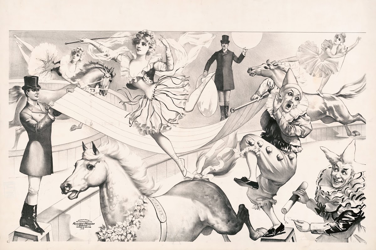 Scarf act by bareback rider Clowns and dynamite 1900