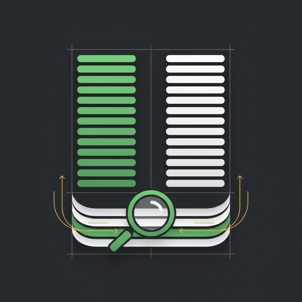 Minimal 2D vector order book mockup with buy and sell depth bars slippage simulation lines and a magnifying glass over liquidity pools illustrating crypto to buy