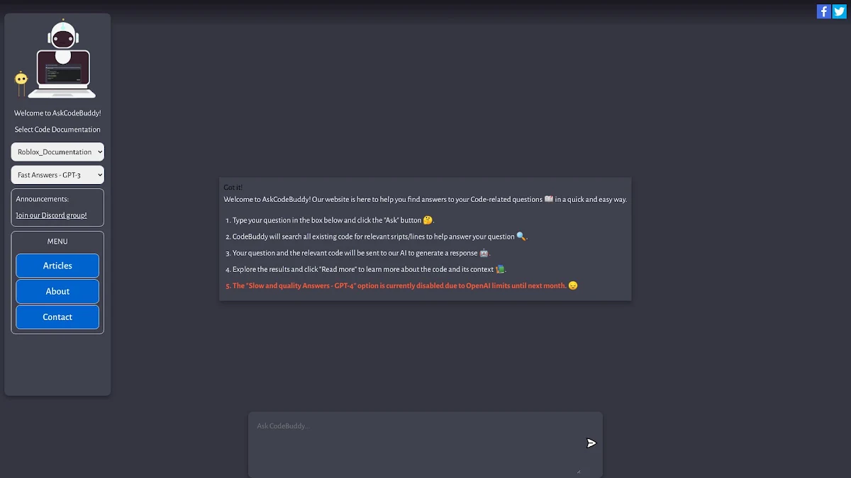 Captura de AskCodeBuddy.ai