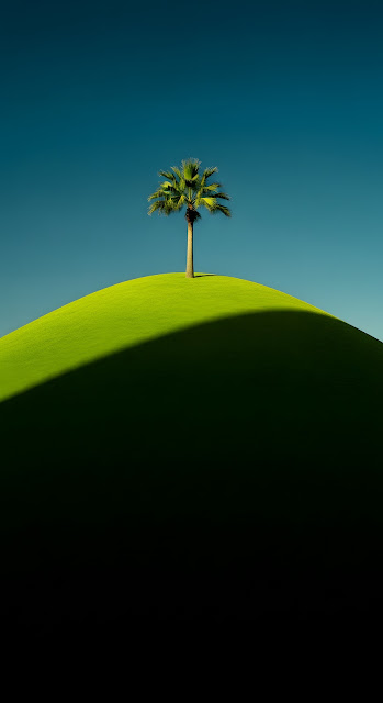 Minimalist Palm Tree Silhouette on Vivid Green Geometric Hill - Free mobile Wallpaper