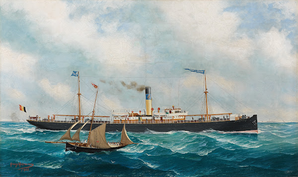 Het Stoomschip Prince Albert Met Vooraan Een Kotter Onder Zeil 1904