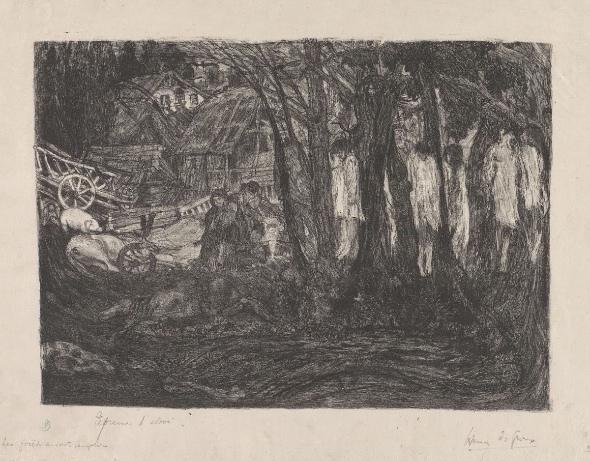 Boslandschap met lichamen opgehangen aan bomen 1877   1930