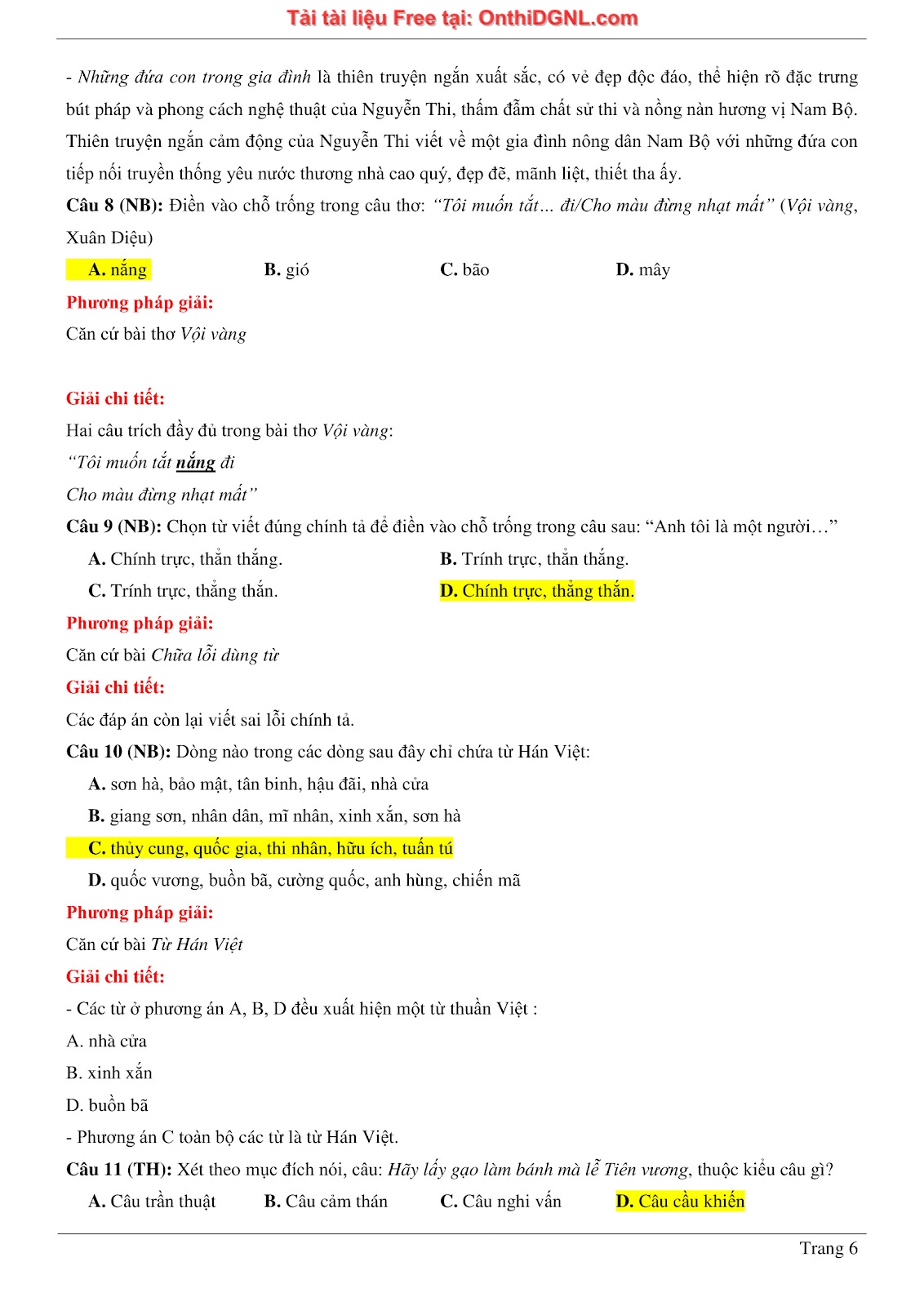 500 bài tập môn Ngữ Văn - Ôn thi ĐGNL ĐHQG TP HCM Phần 23