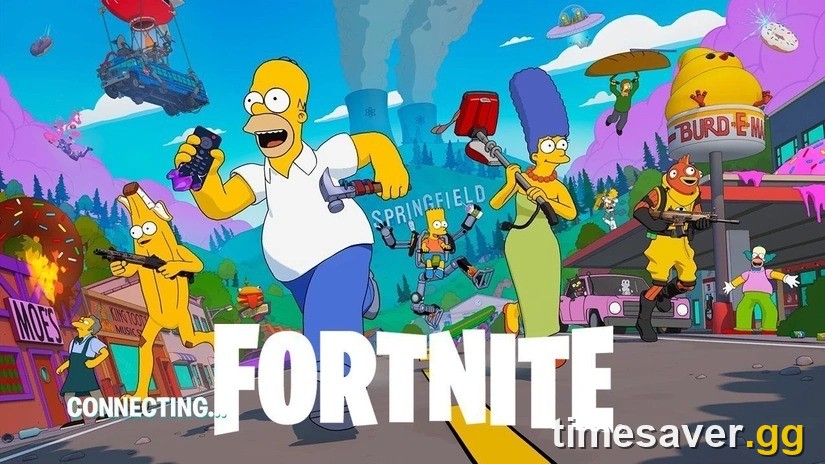 Fortnite x The Simpsons mini-season promotional art set in Springfield, an example of a past Fortnite mini-season