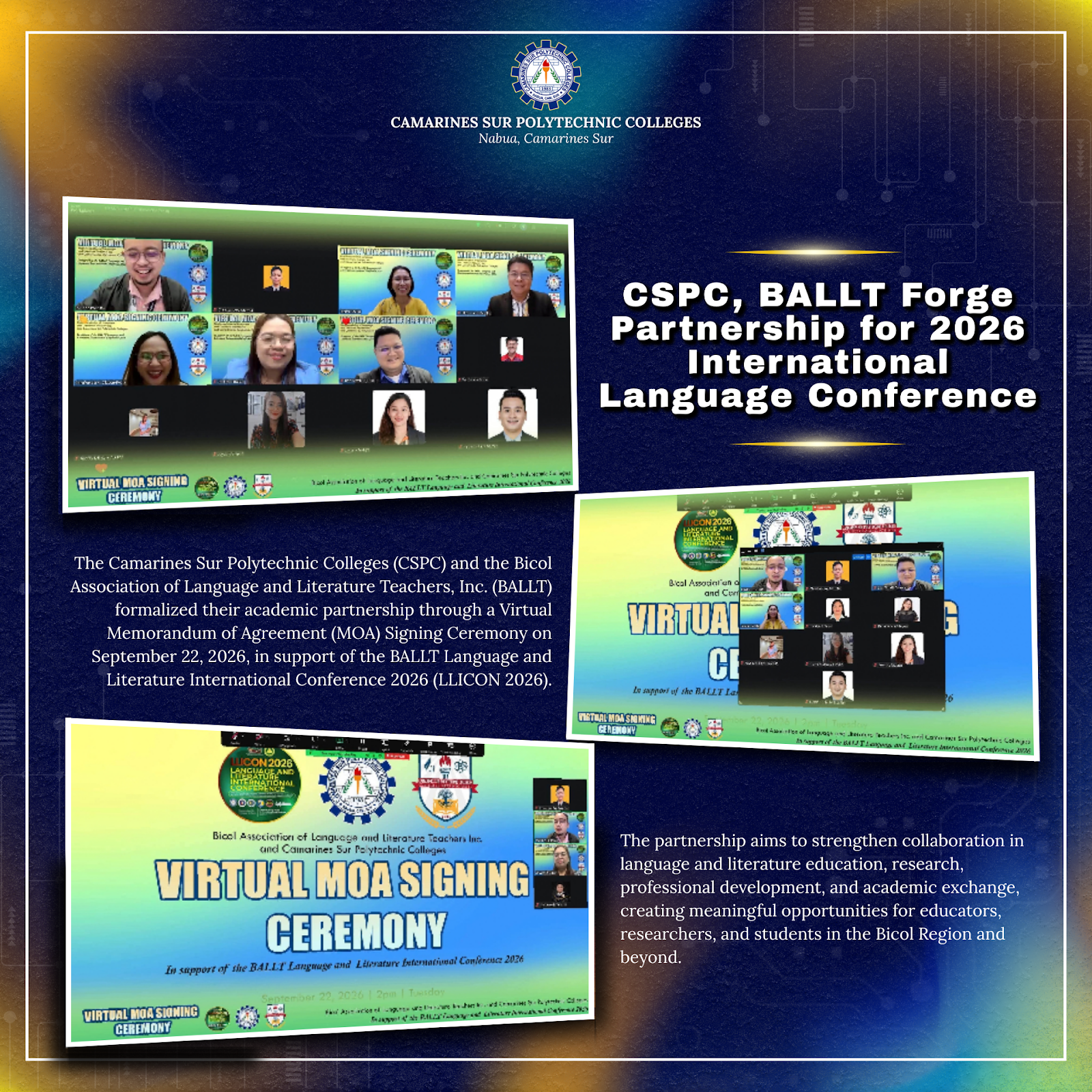 𝗖𝗦𝗣𝗖, 𝗕𝗔𝗟𝗟𝗧 𝗙𝗼𝗿𝗴𝗲 𝗣𝗮𝗿𝘁𝗻𝗲𝗿𝘀𝗵𝗶𝗽 𝗳𝗼𝗿 𝟮𝟬𝟮𝟲 𝗜𝗻𝘁𝗲𝗿𝗻𝗮𝘁𝗶𝗼𝗻𝗮𝗹 𝗟𝗮𝗻𝗴𝘂𝗮𝗴𝗲 𝗮𝗻𝗱 𝗟𝗶𝘁𝗲𝗿𝗮𝘁𝘂𝗿𝗲 𝗖𝗼𝗻𝗳𝗲𝗿𝗲𝗻𝗰𝗲