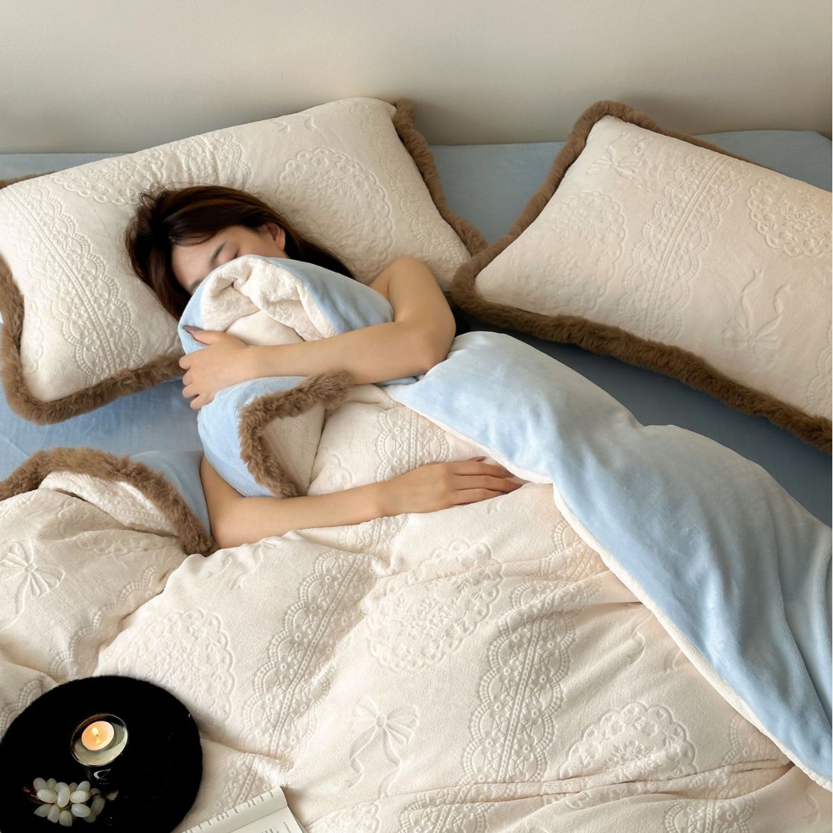 Milk fiber fleece bedding set, thick, in Korean style
