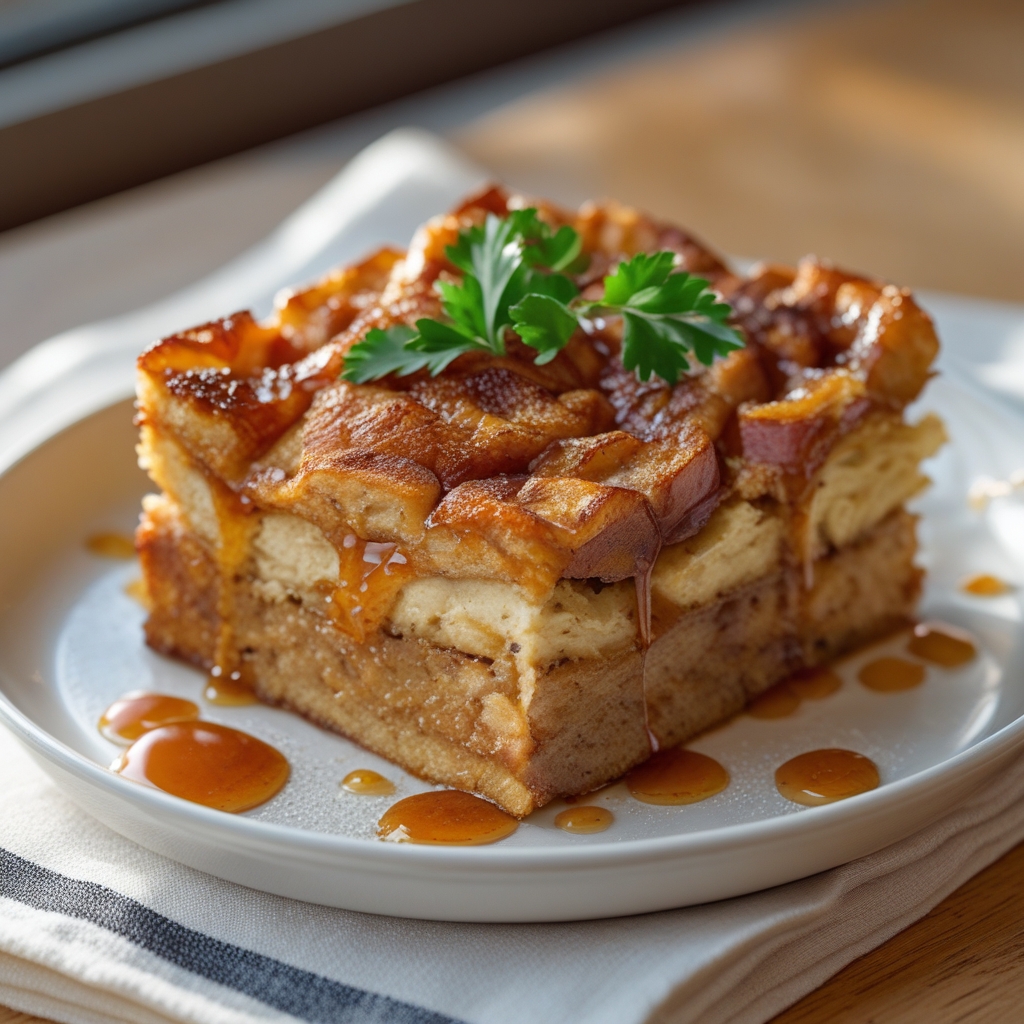 Overnight Baked Banana French Toast Casserole: A Delicious Make Ahead Breakfast Idea! Easy & Family-Friendly finished