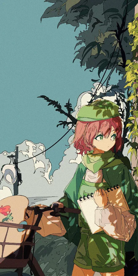 Artist Girl In Lush Nature 4K Phone Wallpaper