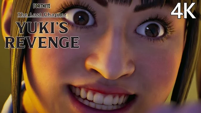 The Bride in Kill Bill yellow tracksuit within Fortnite, representing the 'Yuki's Revenge' crossover.