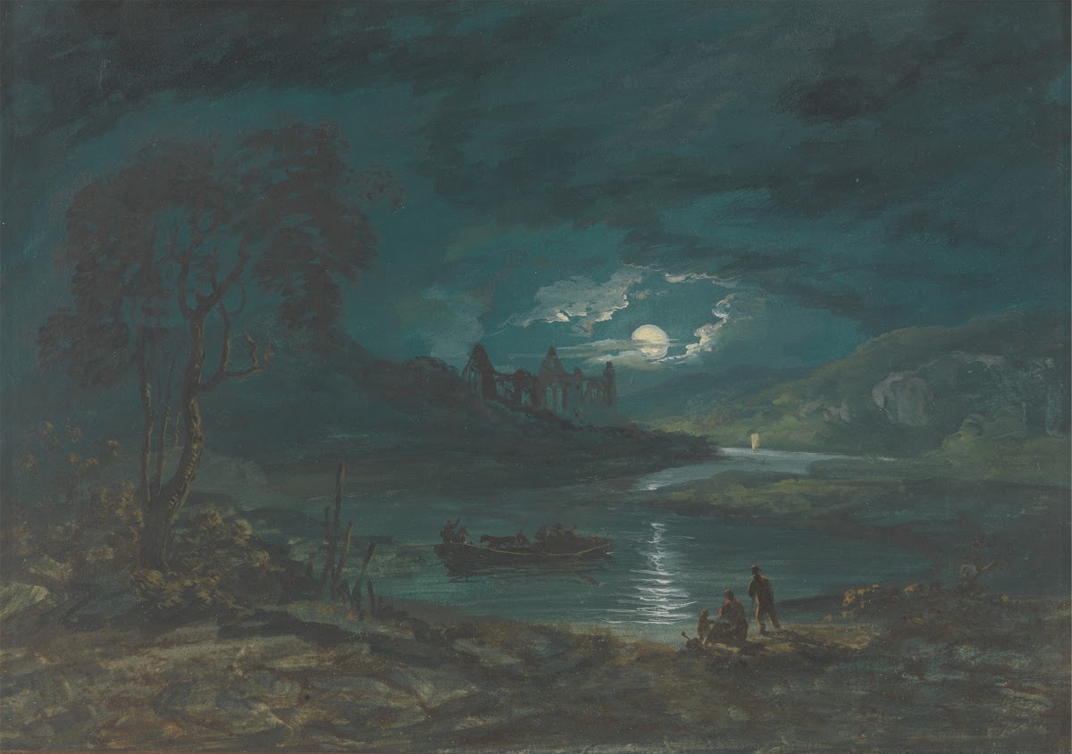 Night  River Landscape with a Ruined Abbey