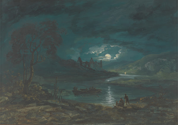 Night  River Landscape with a Ruined Abbey