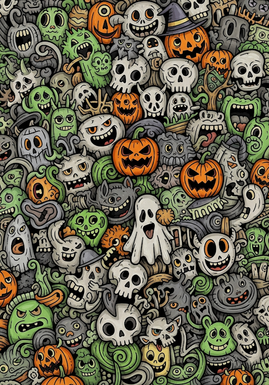 Whimsical Halloween Doodle Collage