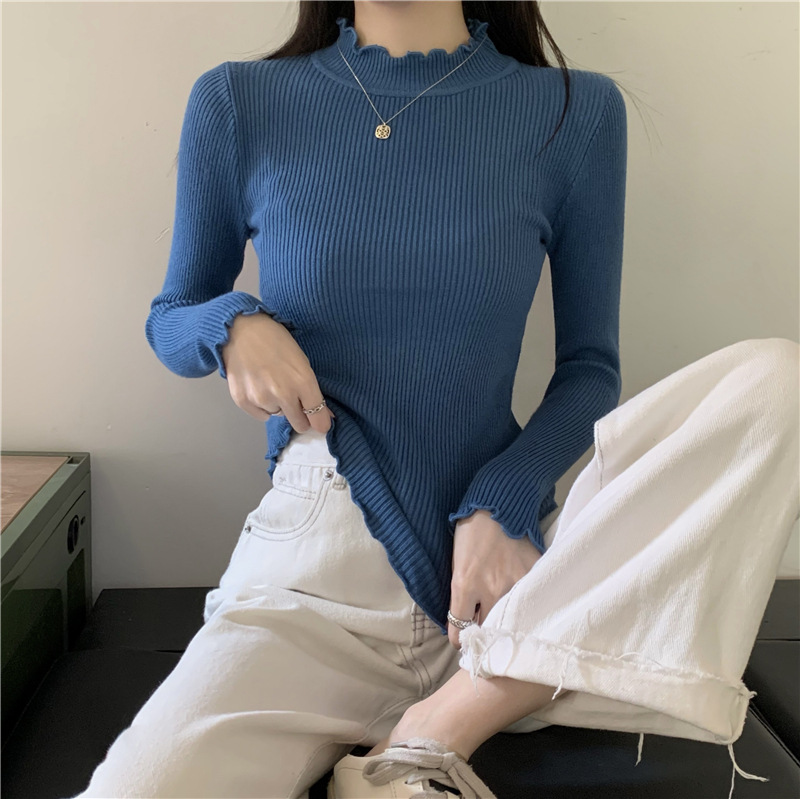 Versatile women's knit sweater with stand-up collar