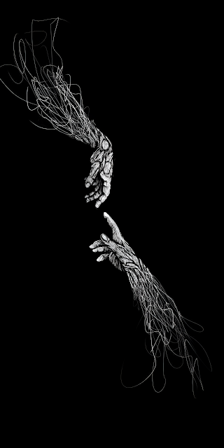 Two Sketch Hands Reaching Toward Each Other in Darkness - Free mobile Wallpaper