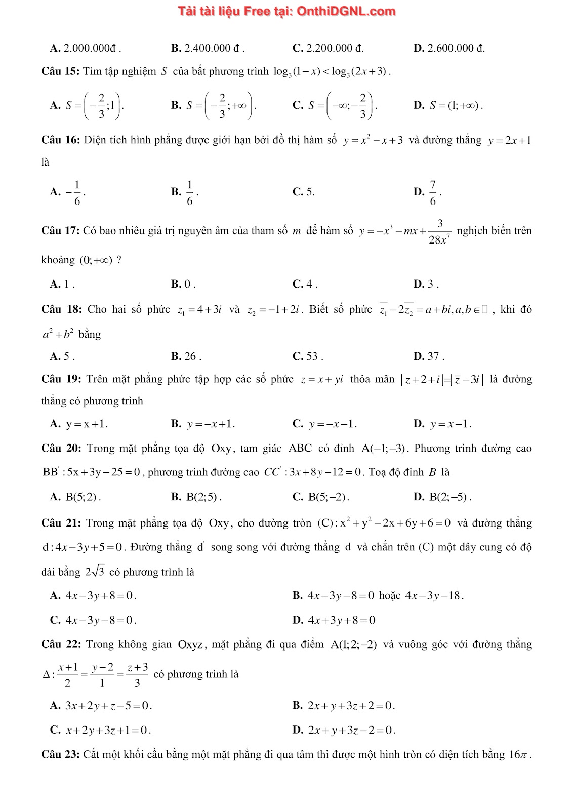 1300 bài tập môn Toán - Ôn thi ĐGNL ĐHQG Hà Nội Phần 17