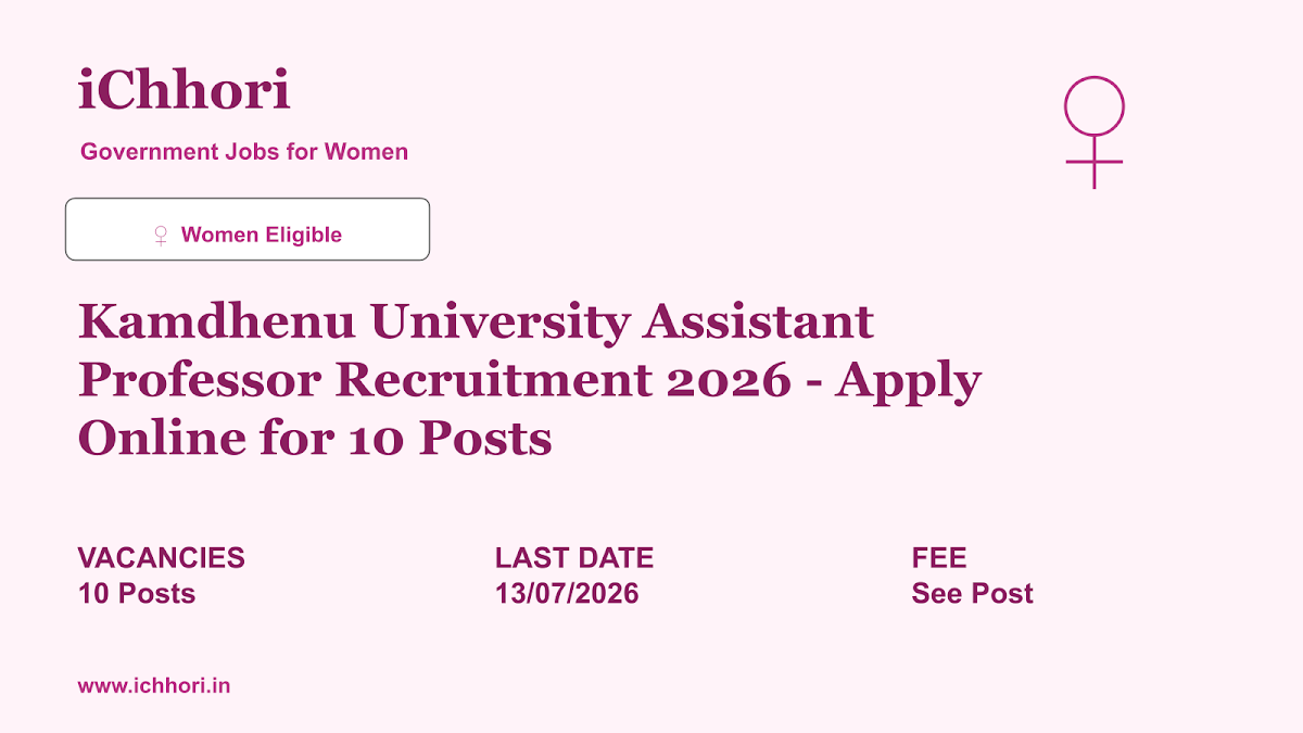 Kamdhenu University Assistant Professor Recruitment 2026 - Apply Online for 10 Posts - iChhori